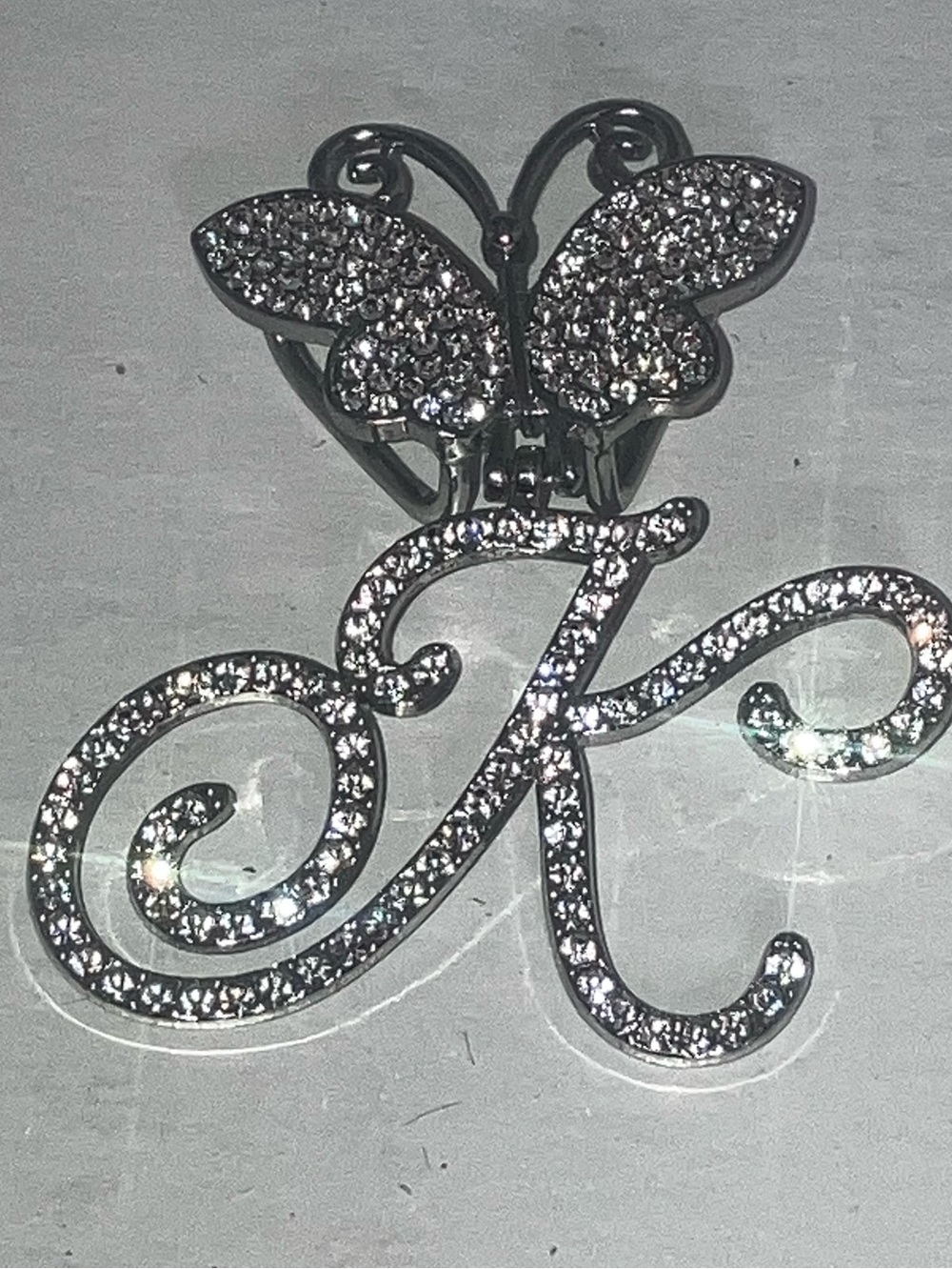 Crystal-Embellished 'K' Butterfly Scarf clip pendent